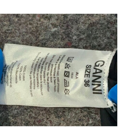 Ganni Slate Top Black Puff Sleeves Size 36 Button Front Blouse %100 Cotton - Picture 7 of 9